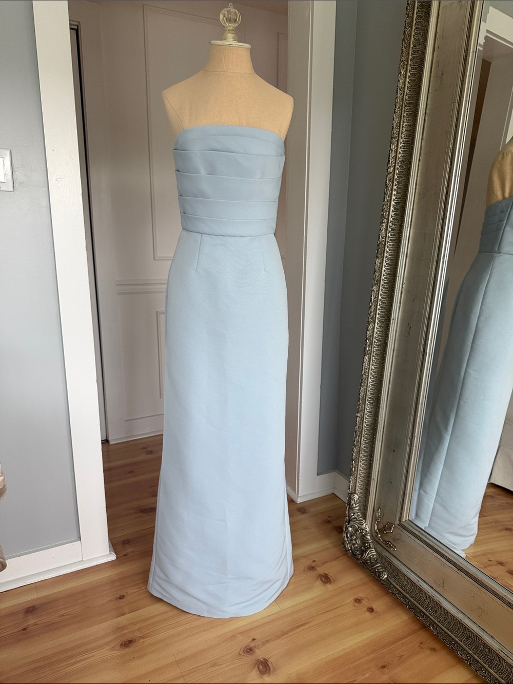 Amsale Sonia Strapless Powder Blue Column Gown